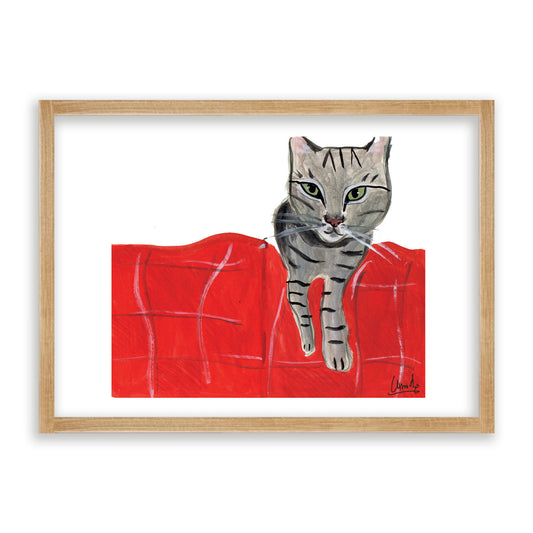 Cat On A Red Blanket Print