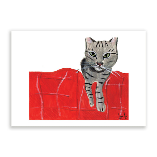 Cat On A Red Blanket Print