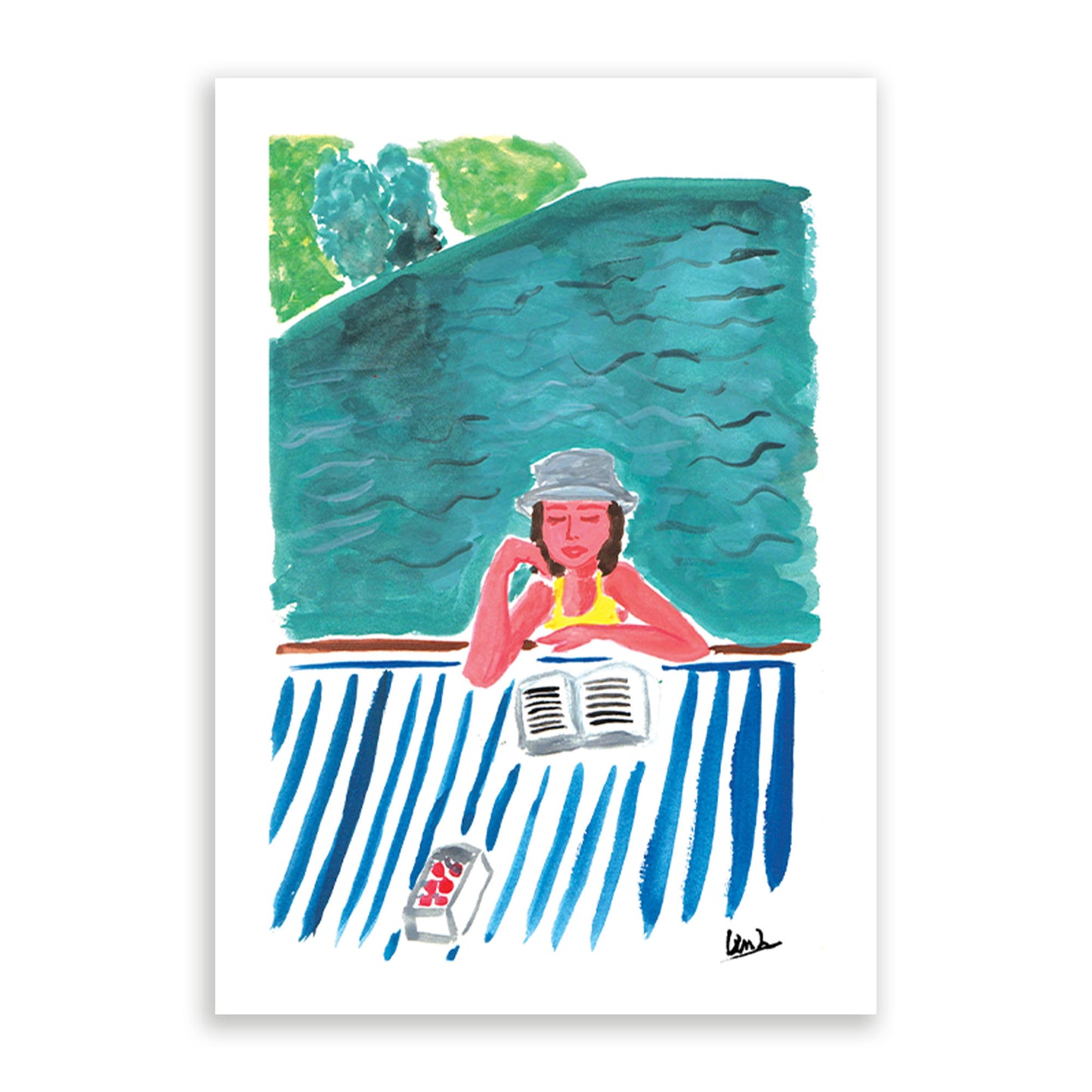 Reading At The Lake Print