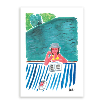 Reading At The Lake Print